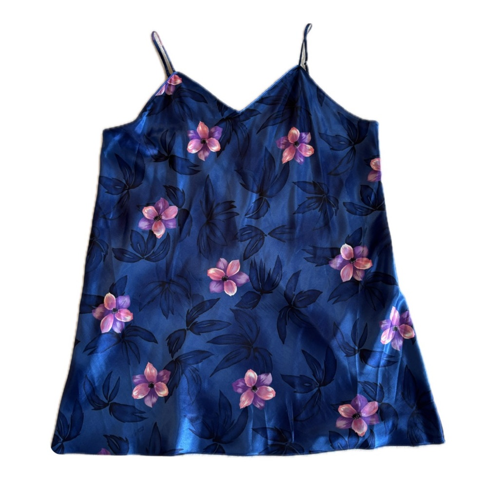 Secret Treasures Blue Floral Satin Nightgown 2XL